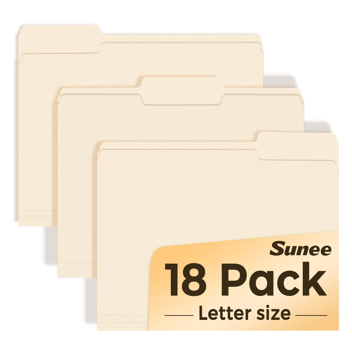 SUNEE Manilla Folders, 18 Pack File Folders 8.5 x 11, 1/3 Cut Tab for Easy Labeling and Organization, Durable Standard Paper for Home, Office, School Filing