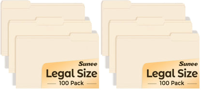 SUNEE Manilla Folders Letter Size (8.5 x 11 inches),100 Per Box, 1/3 Cut Tab for Easy Labeling and Organization, Durable Standard Paper for Home, Office, School Filing