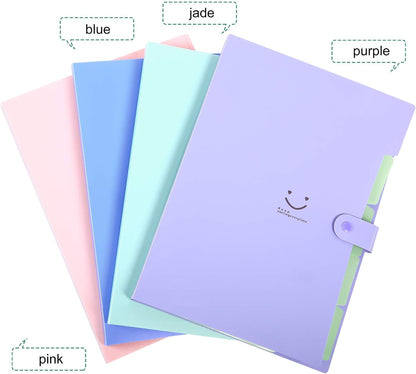 SKYDUE Expanding File Folders with 5 Pockets, Accordion File Organizer with 32 Labels, Portable Document Paper Organizer, Filing Folders, Letter / A4 Size, Pack of 4