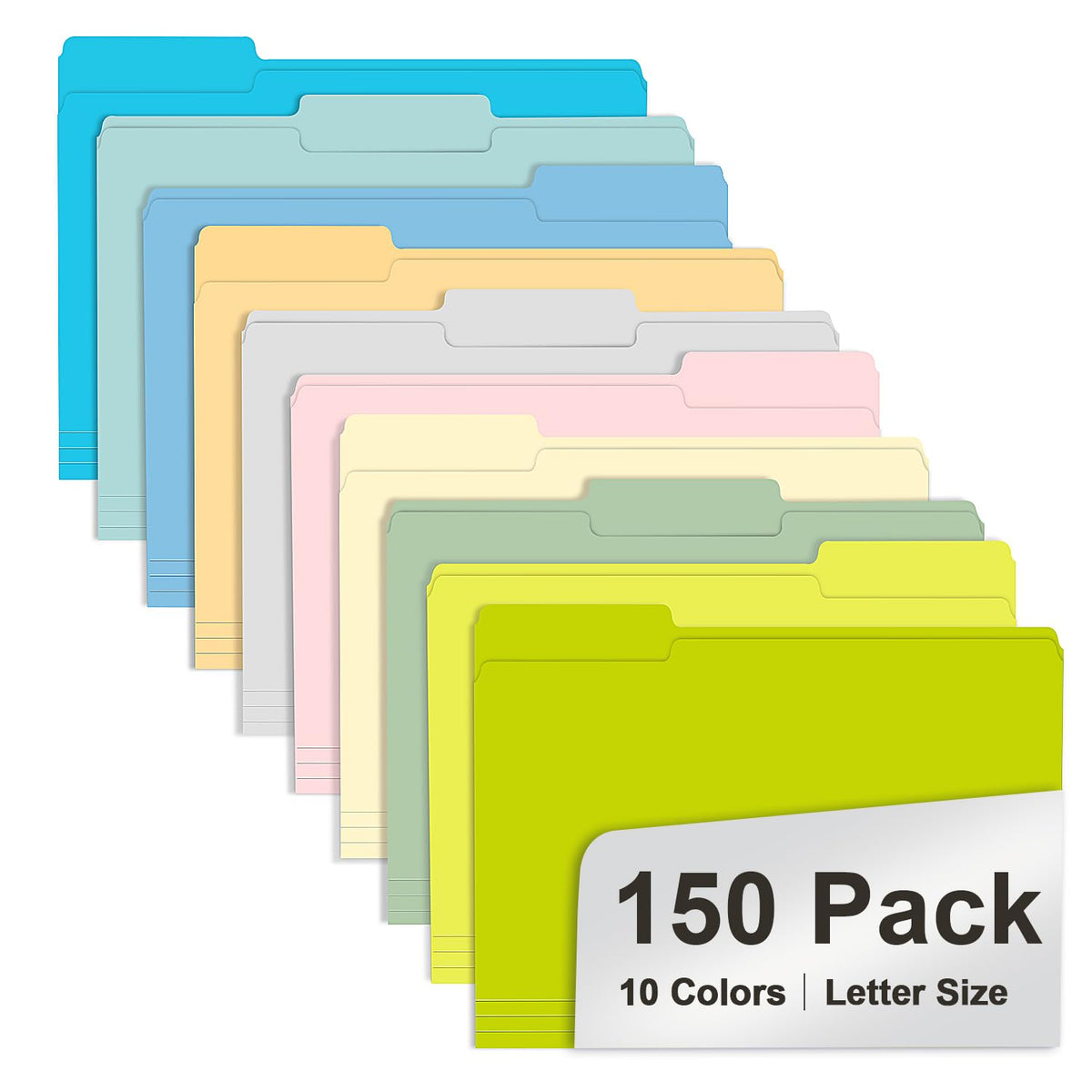 File Folder, RAZCC 150 Pack 1/3 Cut Tab File Folders Letter Size, Manila Folders, Folders with Tab, Great for Organizing and Easy File Storage