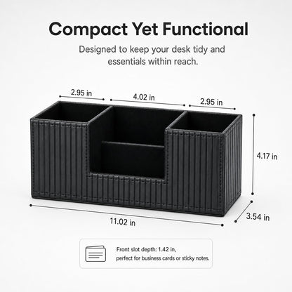 GORESE Pen Holder for Desk, PU Leather Desk Organizer for Office, Black
