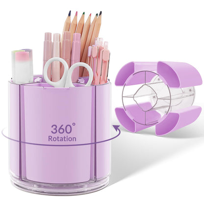 KONVINIT Pink Pen Holder for Desk, 5 Slots 360° Rotating Pen Organizer, Cute Desk Organizers and Accessories for School, Home, Office and Art Supply