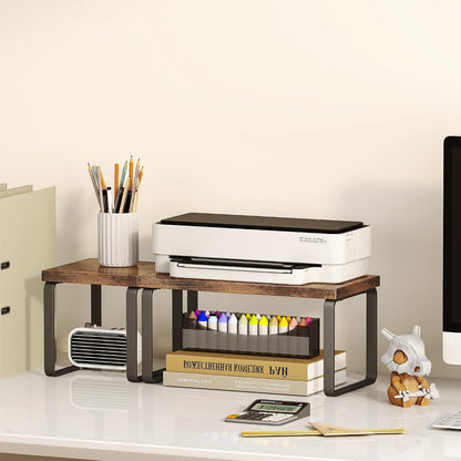 Homeiju Wooden Desktop Shelf for Top of Desk, 2-Tier Desktop Bookshelf
