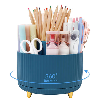 SKYDUE 360 Degree Rotating Desk Organizer, Dual-Purpose Pencil Pen Holder for Desktop, Desk Pen Organizer with 5 Slots, Office Supplies, Pencil Cup for Office, School, Home