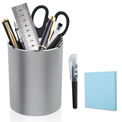 Metal Pen Holder Aluminum Pencil Holder Desktop Organizer Black for Office, School, Home 3.15 x 3.15 x 3.94 Inches-Grey
