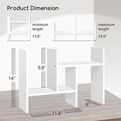 Jerry & Maggie Desktop Organizer Office Storage Rack Adjustable Wood Display Shelf Free Style Double H, Multi-Functional Mini Bookshelf for Desk Natural Stand (White)
