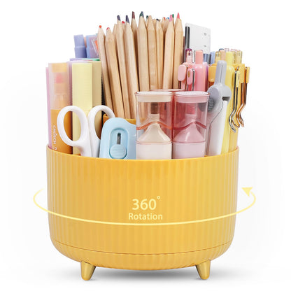 SKYDUE 360 Rotating Organizer - Dual-Purpose Pen & Pencil Holder with 5 Slots, Suitable for Office, School, or Home (White)