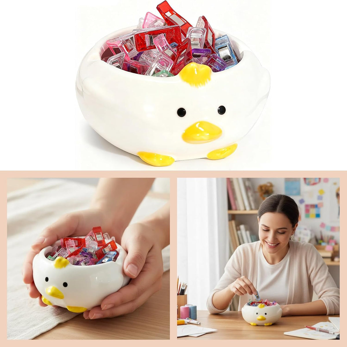 2Pcs Ceramic Desk Organizer Set, Pen Holder and Paper Clip Holder