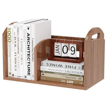 100% Solid Wood Adjustable Desktop Bookshelf, Retro Tabletop Book Shelf File Holder, Vertical Bookshelf Divider Desk Shelf for Home School Office Organization, Perfect for Books, Cookbooks, Magazine