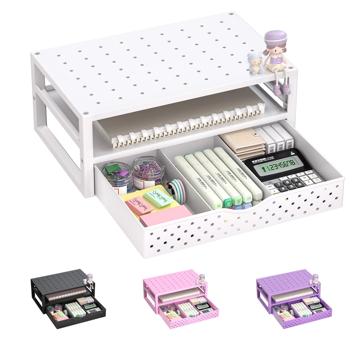 WALI Desk File Organizer, 4 Tier Desktop Paper Letter Tray Organizer with Drawer and 2 Pen Holders, Office Desk Accessories & Workspace Organizers for Office, Home, School Supplies, 1 Pack, Gold