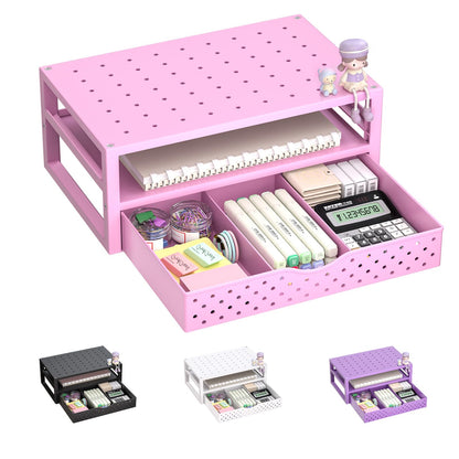 WALI Desk File Organizer, 4 Tier Desktop Paper Letter Tray Organizer with Drawer and 2 Pen Holders, Office Desk Accessories & Workspace Organizers for Office, Home Supplies(DO005DH-W), 1 Pack, White