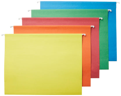 Amazon Basics Hanging File Folders with Adjustable Tabs for Document Organization, Letter Size, Aqua, 25-Pack
