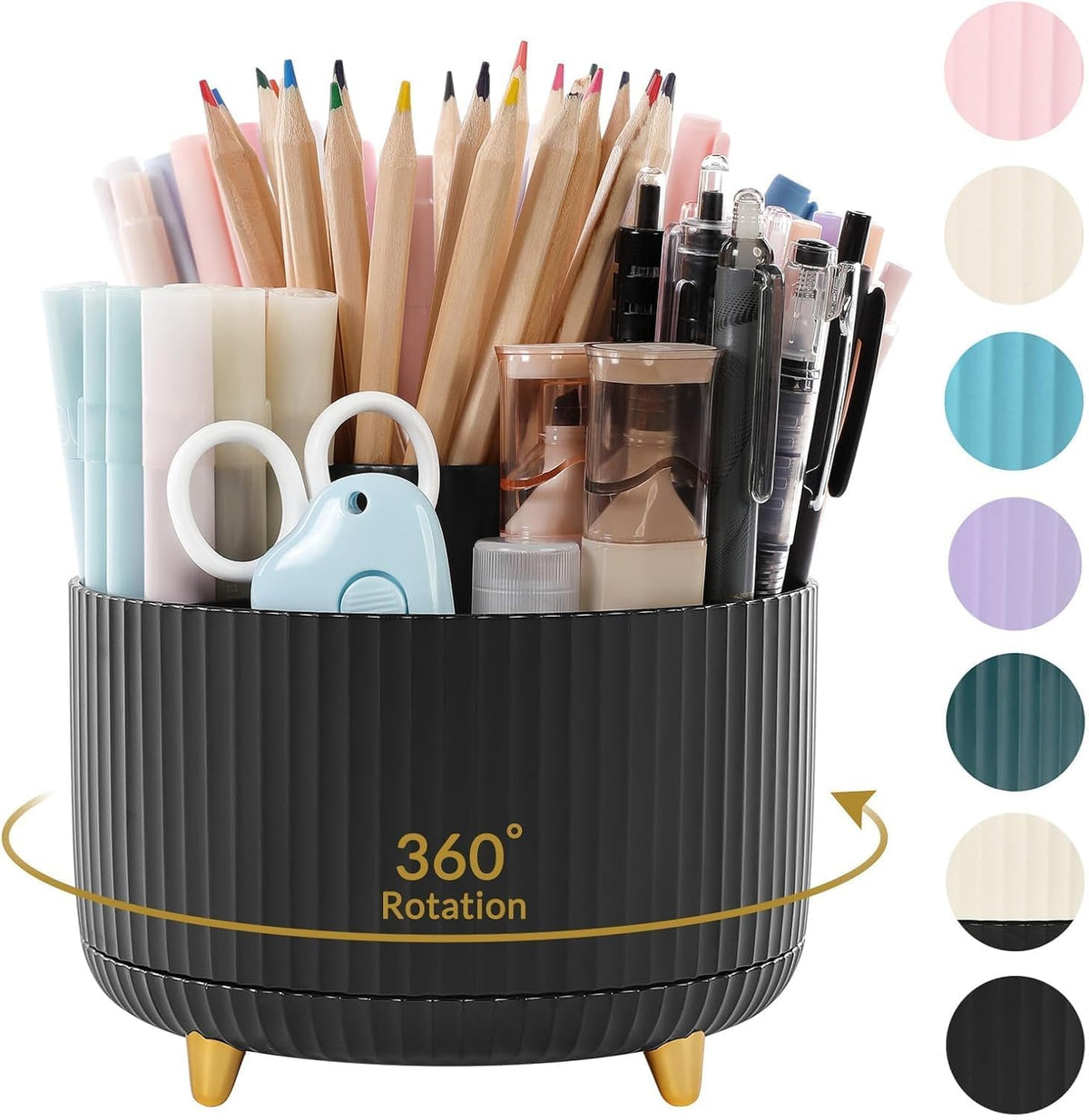 SKYDUE 360 Rotating Organizer - Dual-Purpose Pen & Pencil Holder with 5 Slots, Suitable for Office, School, or Home (White)