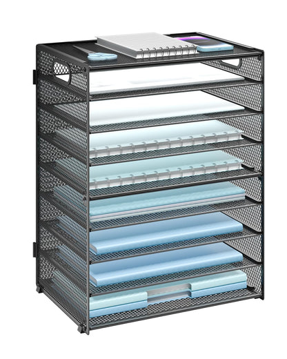 WALI Desk File Organizer, 5 Tier Desktop Paper Letter Tray Organizer with Drawer and 2 Pen Holders, Office Desk Accessories & Workspace Organizers for Office, Home Supplies(DO006DH-B), 1 Pack, Black