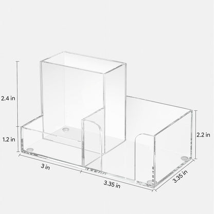 HBlife Acrylic Pen Holder for Desk, 3-Compartment Small Desk Organizer, Clear Office Supplies Desk Accessories with Sticky Notes Holder Stores Post It Notes 3X3 for Office, Home and School