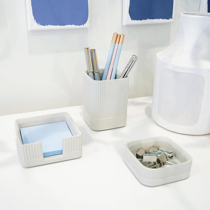 Aesthetic Desk Organizer Set of 3 - Sturdy Concrete Office Accessories