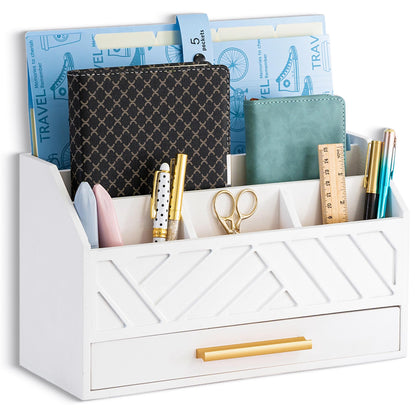 Desk Organizer with Drawer, Countertop Bill Mail Organizer and File Storage