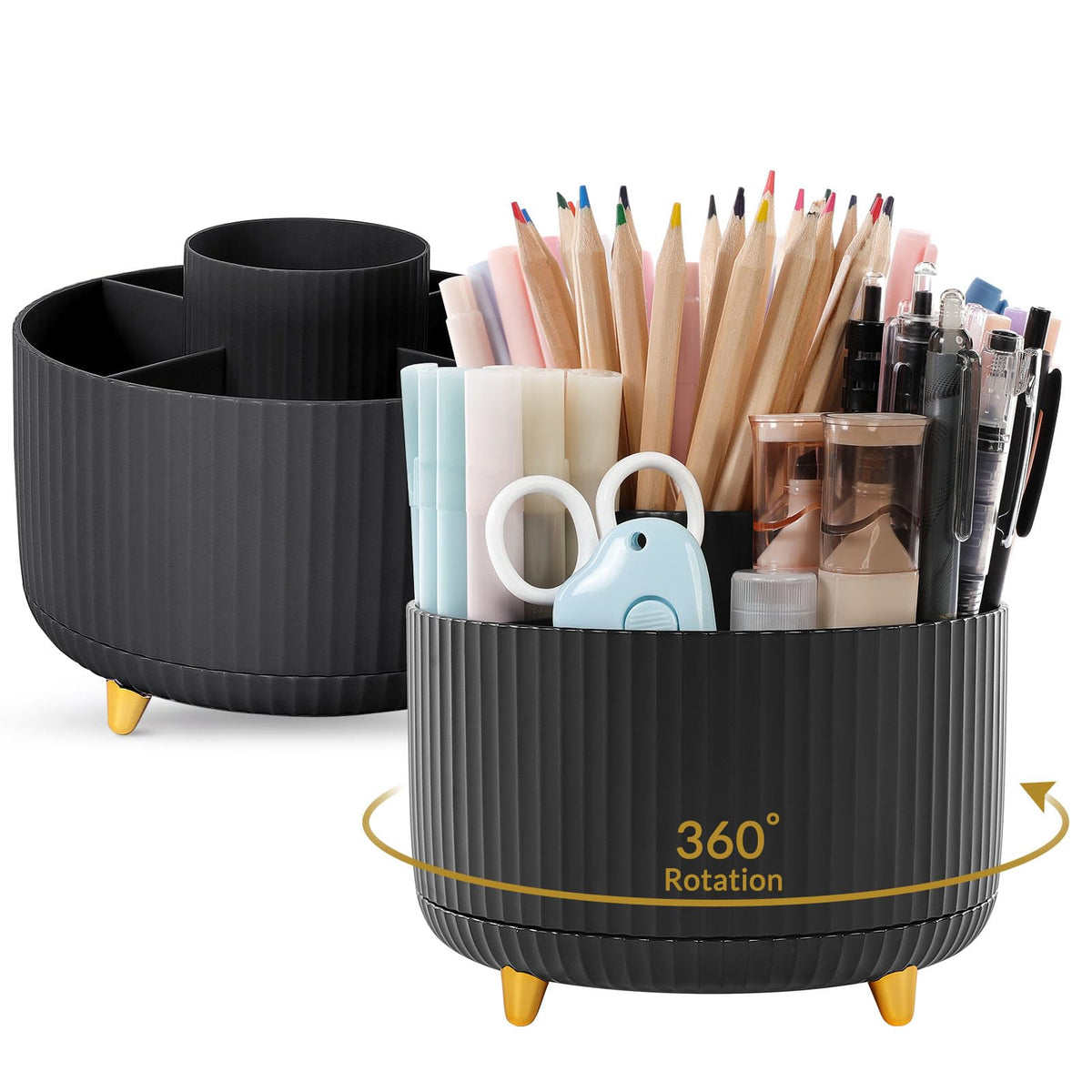 SKYDUE 360 Rotating Organizer - Dual-Purpose Pen & Pencil Holder with 5 Slots, Suitable for Office, School, or Home (White)