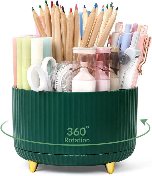 SKYDUE 360 Degree Rotating Desk Organizer, Dual-Purpose Pencil Pen Holder for Desk, Rotating Desk Pen Organizer with 5 Slots, Art Supplies, Pencil Cup for Office, School, Home