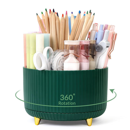 SKYDUE 360 Rotating Organizer - Dual-Purpose Pen & Pencil Holder with 5 Slots, Suitable for Office, School, or Home (White)