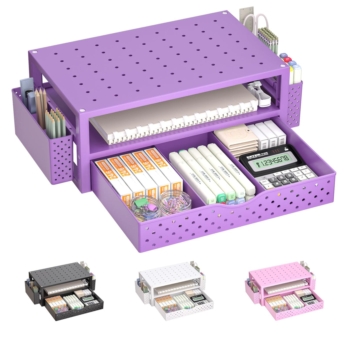 WALI Desk File Organizer, 5 Tier Desktop Paper Letter Tray Organizer with Drawer and 2 Pen Holders, Office Desk Accessories & Workspace Organizers for Office, Home Supplies(DO006DH-B), 1 Pack, Black