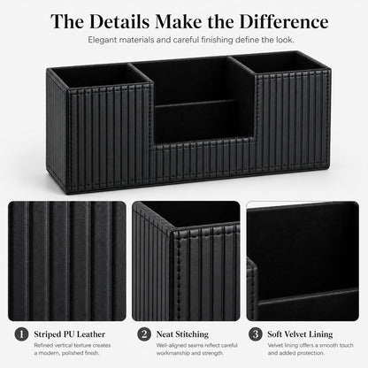GORESE Pen Holder for Desk, PU Leather Desk Organizer for Office, Black