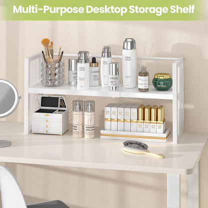 Expandable Desktop Bookshelf, Metal Desk Shelf Organizer Adjustable Height