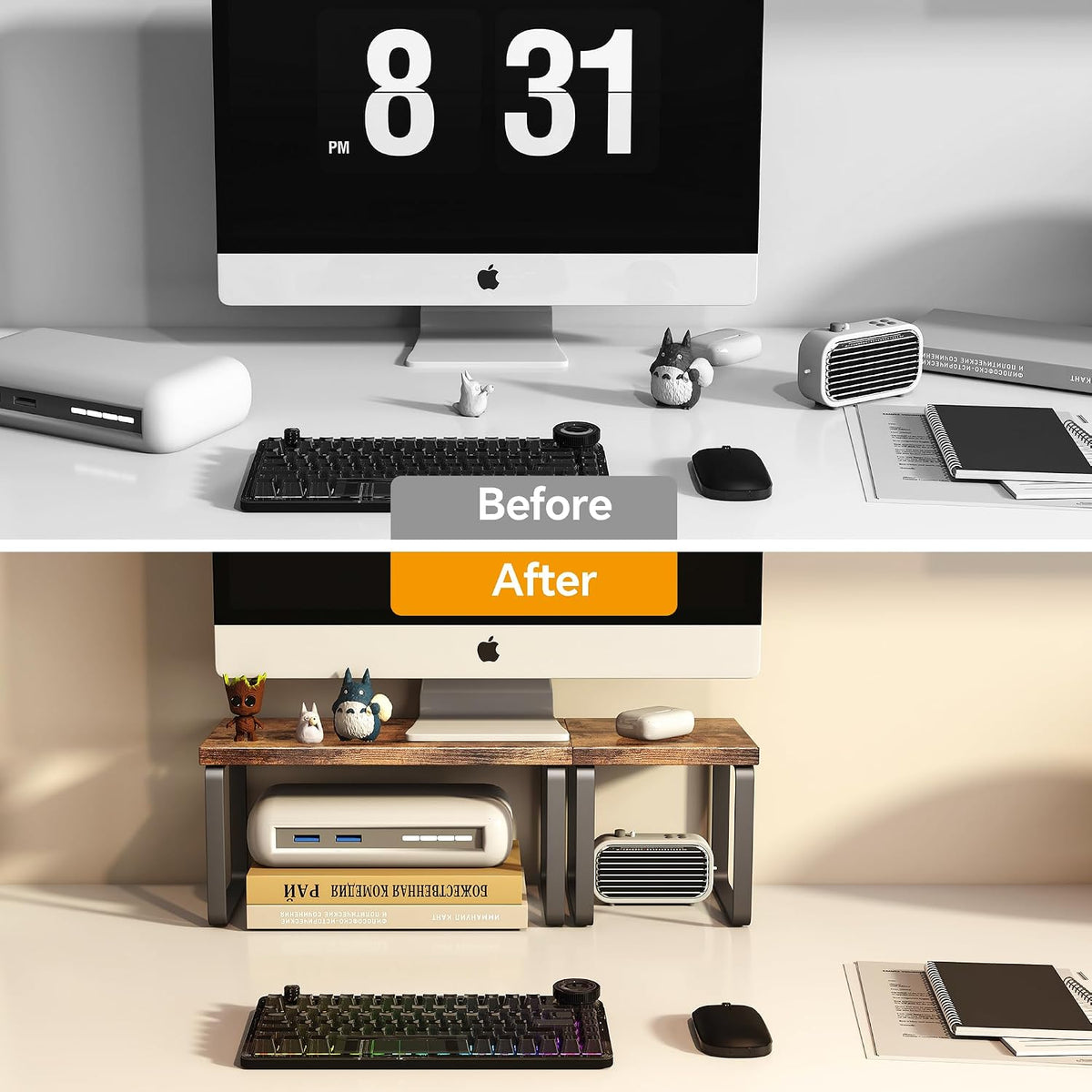 Homeiju Wooden Desktop Shelf for Top of Desk, 2-Tier Desktop Bookshelf