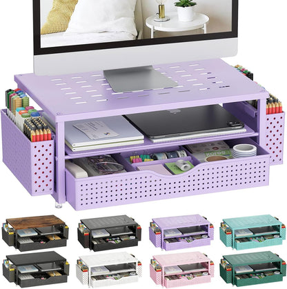 gianotter Desk Organizers and Accessories, Monitor Stand with Drawer and 2 Pen Holder, Desktop Organizer Suitable for Offices and Dormitories (Wood)