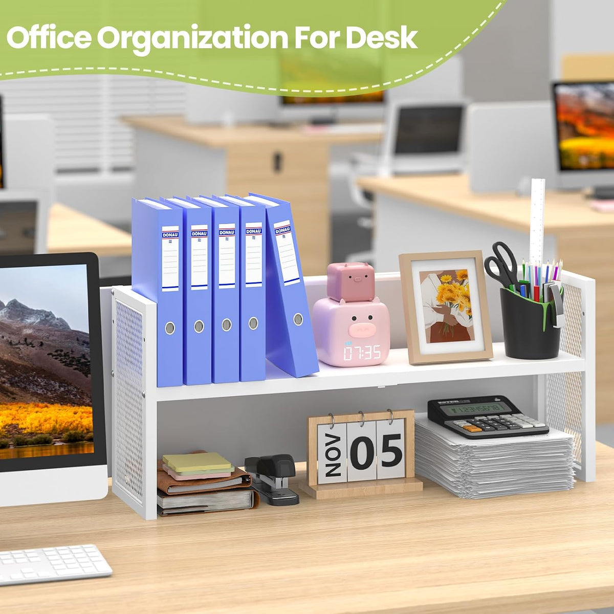 Expandable Desktop Bookshelf, Metal Desk Shelf Organizer Adjustable Height