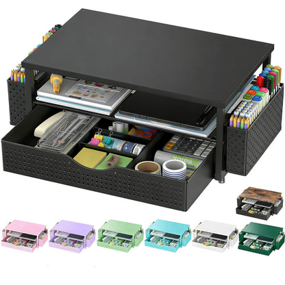 Spacrea Computer Monitor Stand with Drawer and 2 Pen Holders, Black