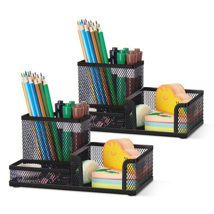 Comix Mesh Pen Pencil Holder Desk Organizer, 7 Compartment Wire Desktop Pen Pencil Cup Caddy Office Supplies for Home Office School, Black