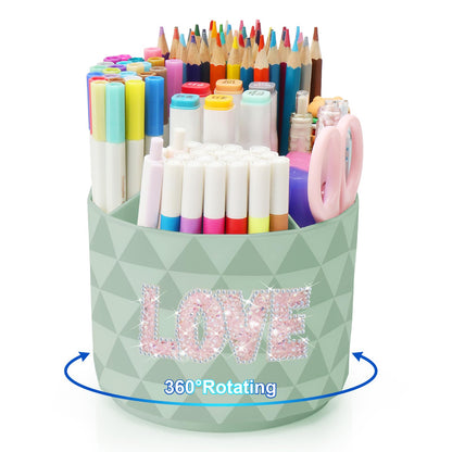 Desk Organizer, 360-Degree Rotating Pencil Pen Holders For Desk, Diamond Pattern Pen Organizer With 5 Compartments, Cute Desk Accessories Decor For Office, School,Home,Art Supply (Pink)