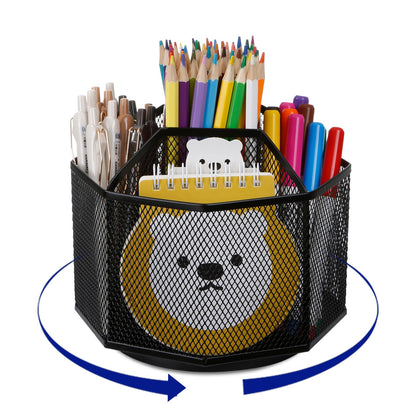 Comix Mesh Pen Pencil Holder Desk Organizer, 7 Compartment Wire Desktop Pen Pencil Cup Caddy Office Supplies for Home Office School, Black