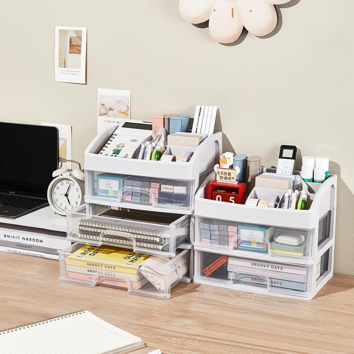 Desk Organizer with Drawers, 3 Drawers Storage Organizer, Desktop Storage Drawers for Office/School Supplies, Plastic Stationary Makeup Organizer, Desk Storage Box for Office, School, Home