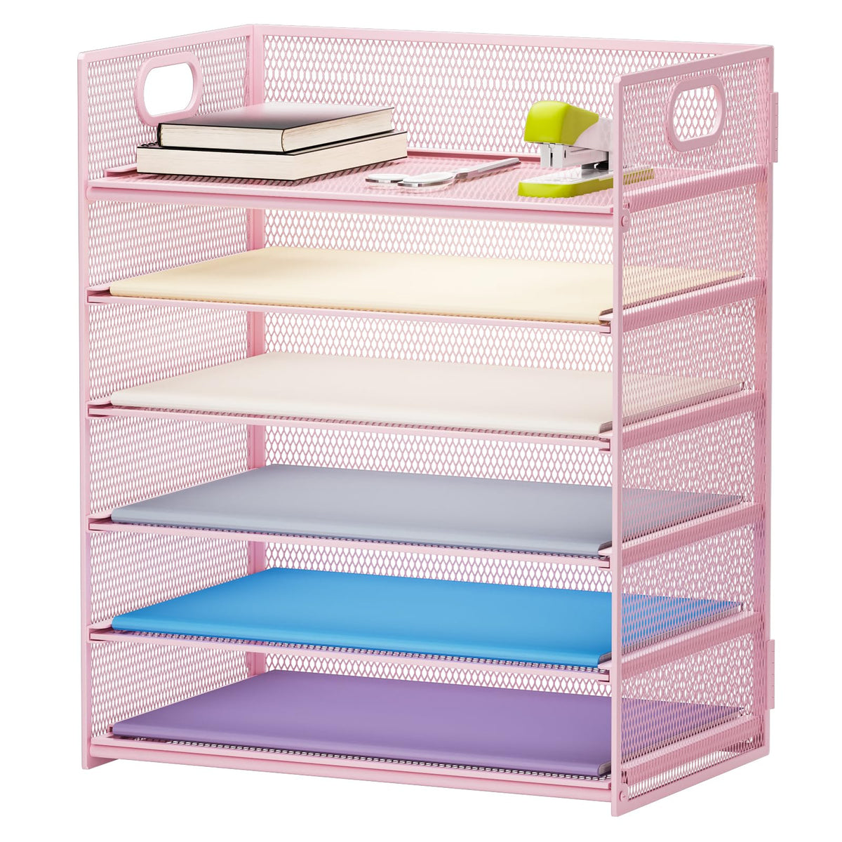 Marbrasse 6 Tier Paper Organizer Letter Tray - Mesh Desk File Organizer with Handle, Paper Sorter Organizer for Letter/A4 Office File Folder Holder - Black