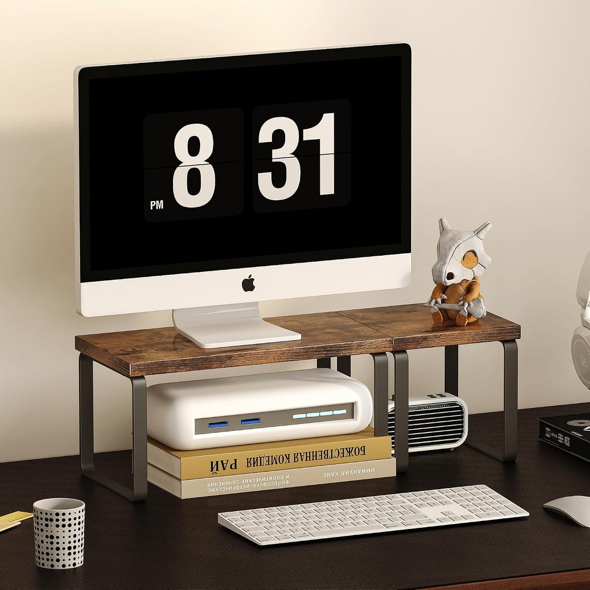 Homeiju Wooden Desktop Shelf for Top of Desk, 2-Tier Desktop Bookshelf