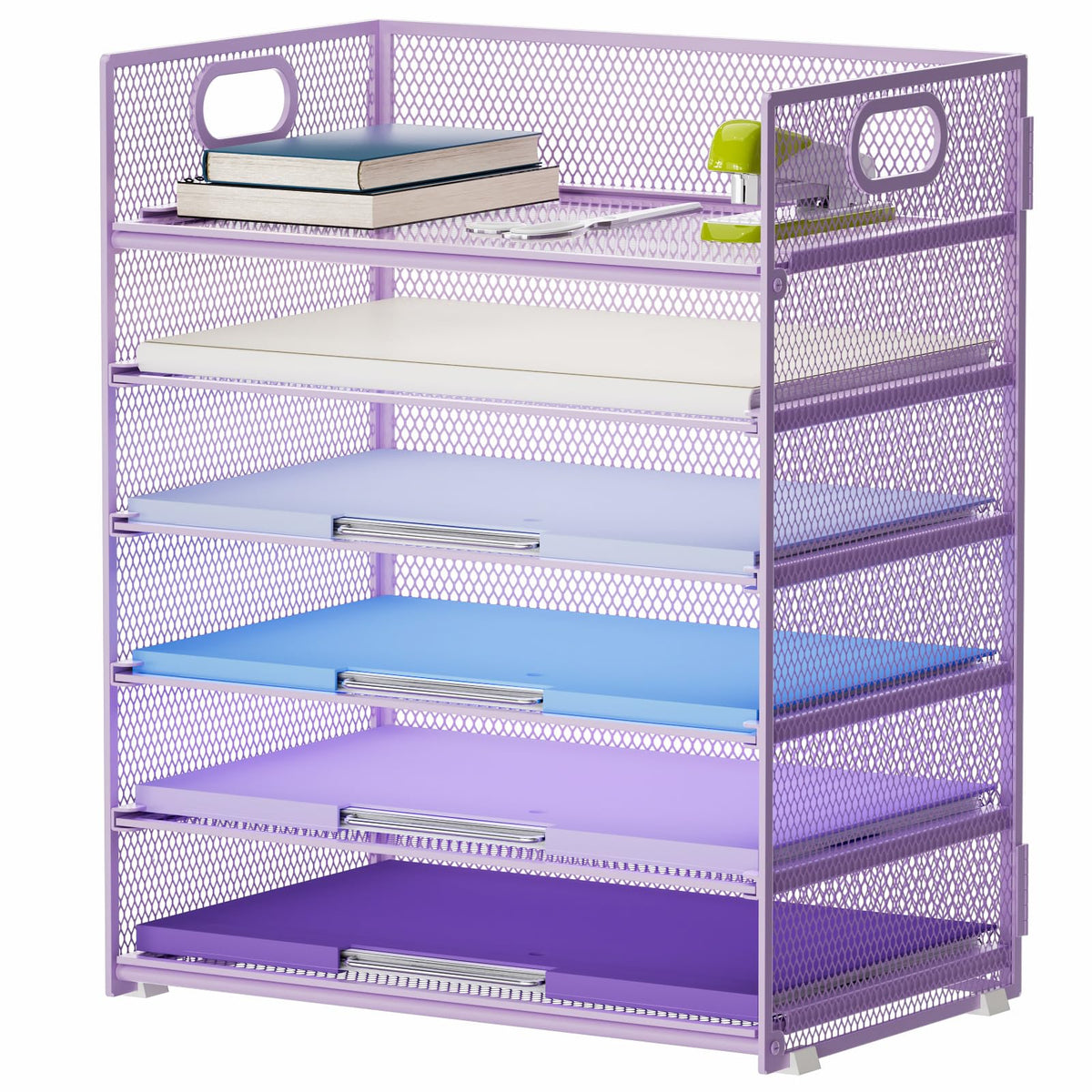 Marbrasse 6 Tier Paper Organizer Letter Tray - Mesh Desk File Organizer with Handle, Paper Sorter Organizer for Letter/A4 Office File Folder Holder - Black