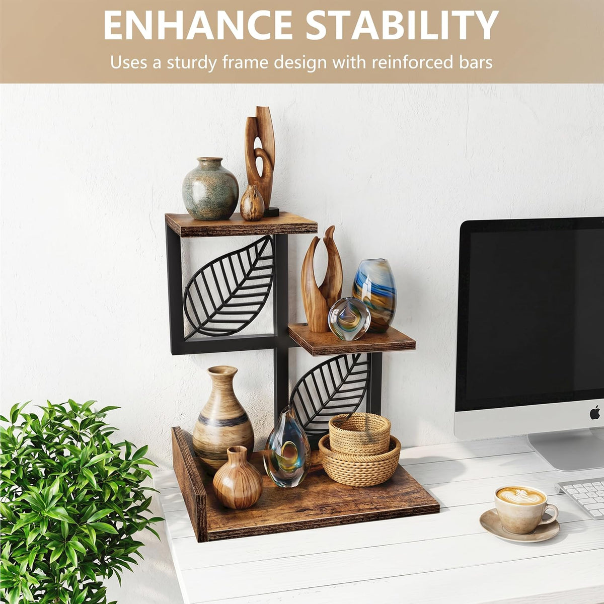 Desk Shelf Organizer, 3 Tier Desktop Leaf Small Bookshelf