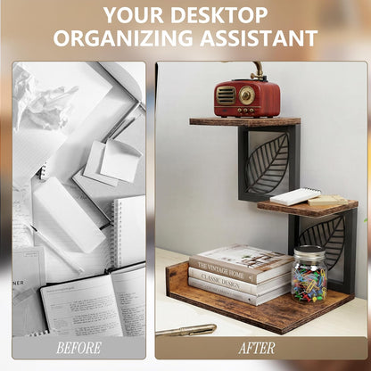 Desk Shelf Organizer, 3 Tier Desktop Leaf Small Bookshelf