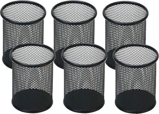 Pen Holder Pencil Holder Mesh Metal Pen Cup Holder Pencil Cup Holder for Desk Office Home Pen Organizer Black, 6 Pack
