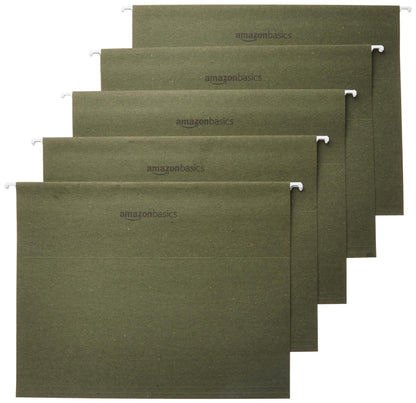 Amazon Basics Hanging File Folders with Adjustable Tabs for Document Organization, Letter Size, Aqua, 25-Pack