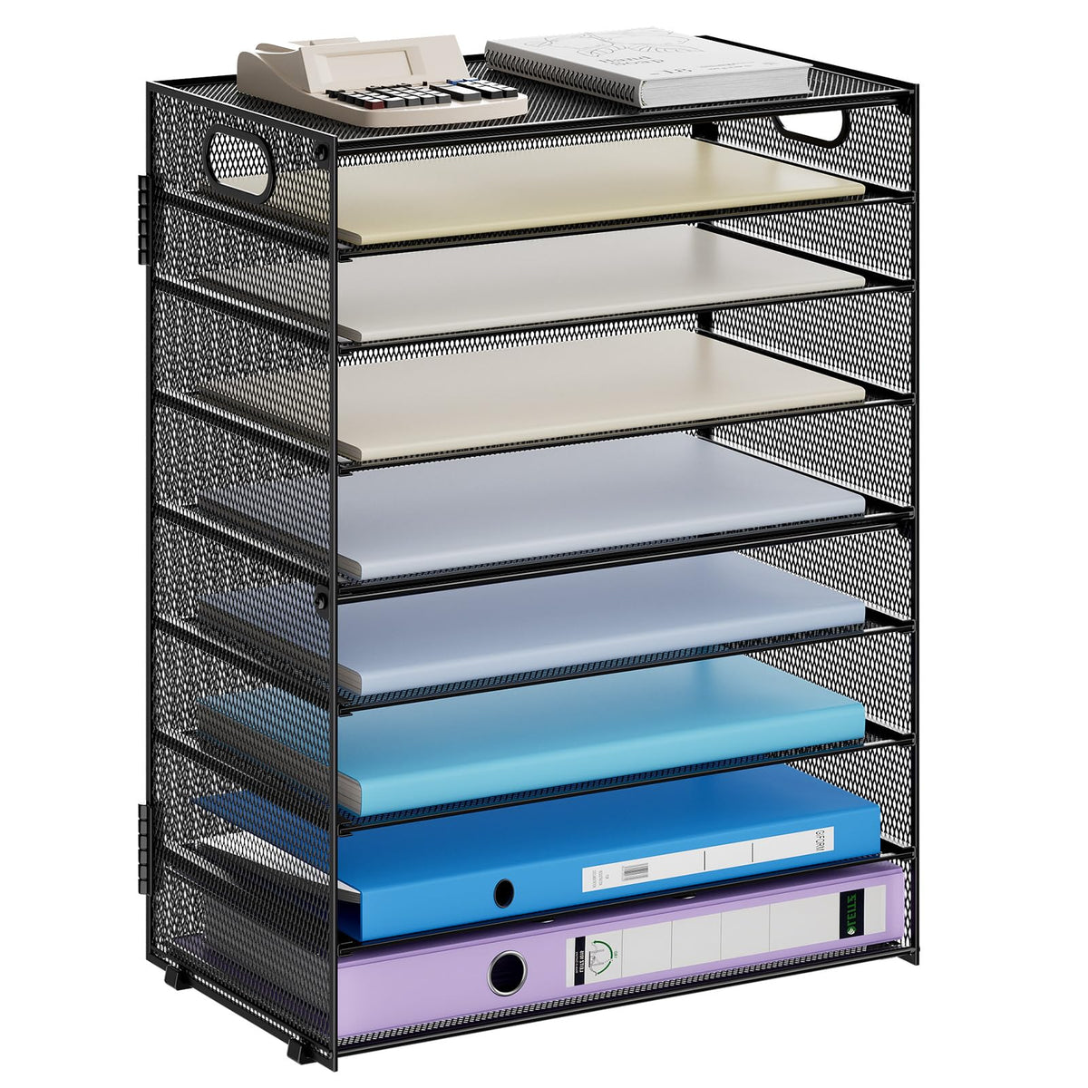 Marbrasse 6 Tier Paper Organizer Letter Tray - Mesh Desk File Organizer with Handle, Paper Sorter Organizer for Letter/A4 Office File Folder Holder - Black