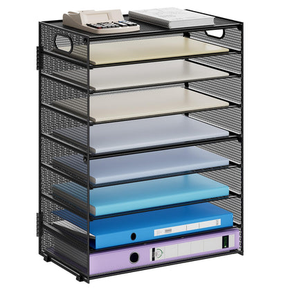 Marbrasse 6 Tier Paper Organizer Letter Tray - Mesh Desk File Organizer with Handle, Paper Sorter Organizer for Letter/A4 Office File Folder Holder - Black