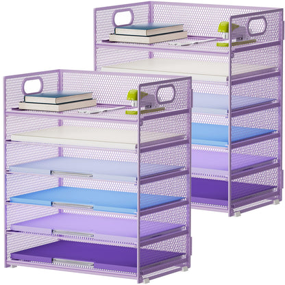 Marbrasse 6 Tier Paper Organizer Letter Tray - Mesh Desk File Organizer with Handle, Paper Sorter Organizer for Letter/A4 Office File Folder Holder - Black