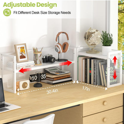 Expandable Desktop Bookshelf, Metal Desk Shelf Organizer Adjustable Height