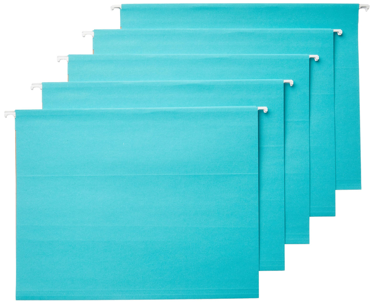 Amazon Basics Hanging File Folders with Adjustable Tabs for Document Organization, Letter Size, Aqua, 25-Pack