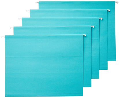 Amazon Basics Hanging File Folders with Adjustable Tabs for Document Organization, Letter Size, Aqua, 25-Pack