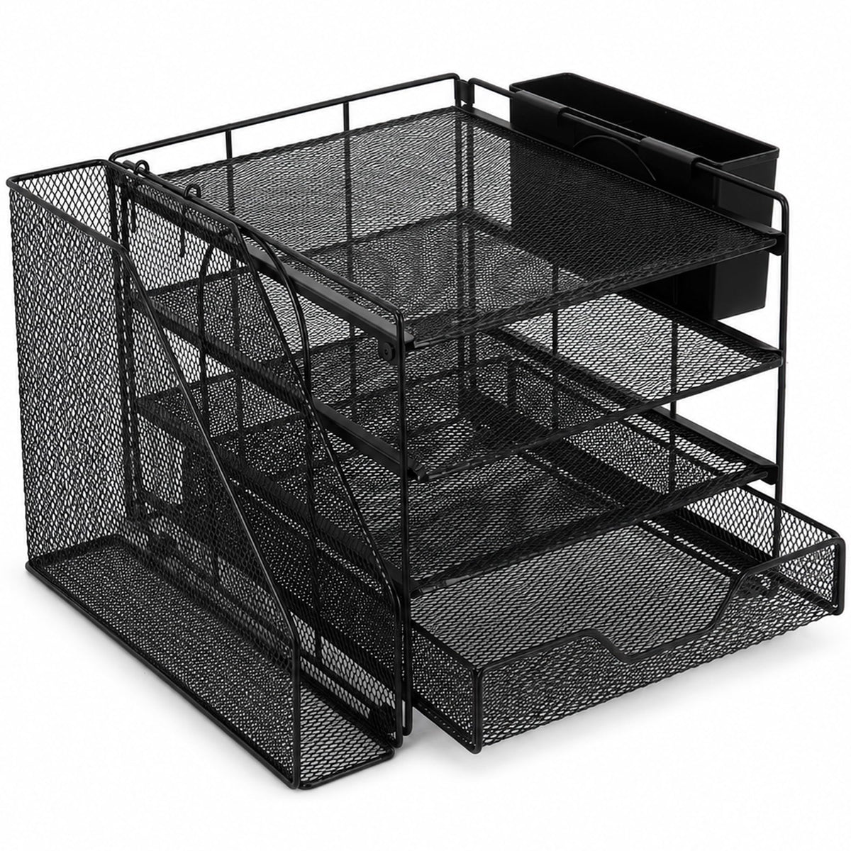 OPNICE Desk Organizers and Accessories, 4-Tier Desktop File Organizer with Drawer and Pen Holders, Office Desk Accessories Workspace Organizers for Office Supplies (Gold)