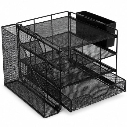 OPNICE Desk Organizers and Accessories, 4-Tier Desktop File Organizer with Drawer and Pen Holders, Office Desk Accessories Workspace Organizers for Office Supplies (Gold)